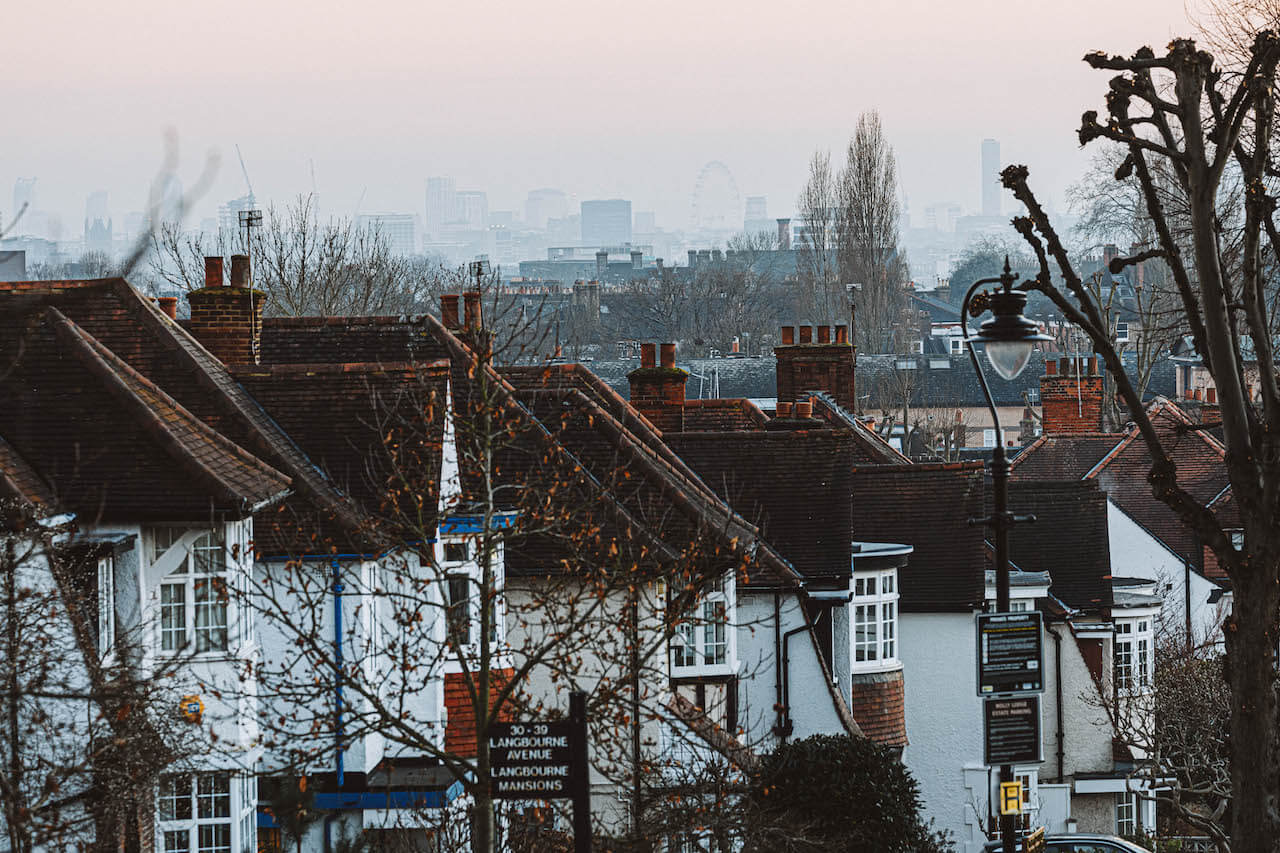 Beautiful view over London skyline from Holly Lodge Estate in Highgate