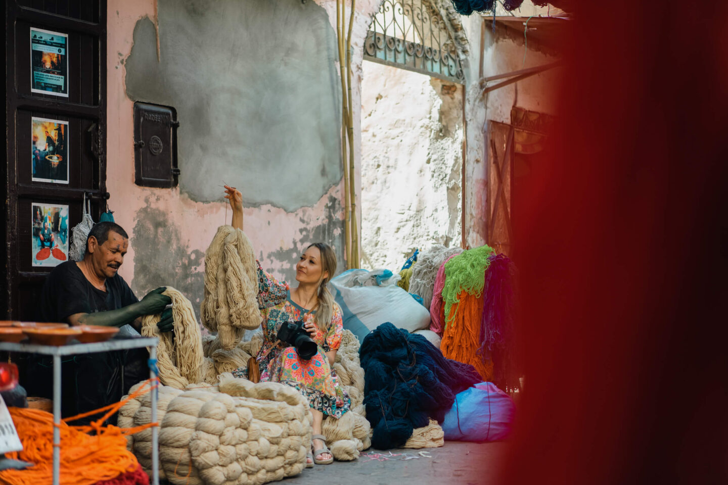 dyer's market in the medina of Marrakech 